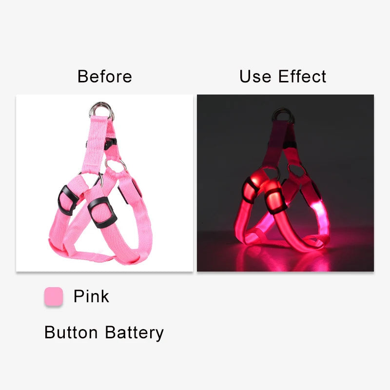 Adjustable LED Dog Harness – No Pull Nylon Chest Strap for Night Safety | Small to Large Dogs