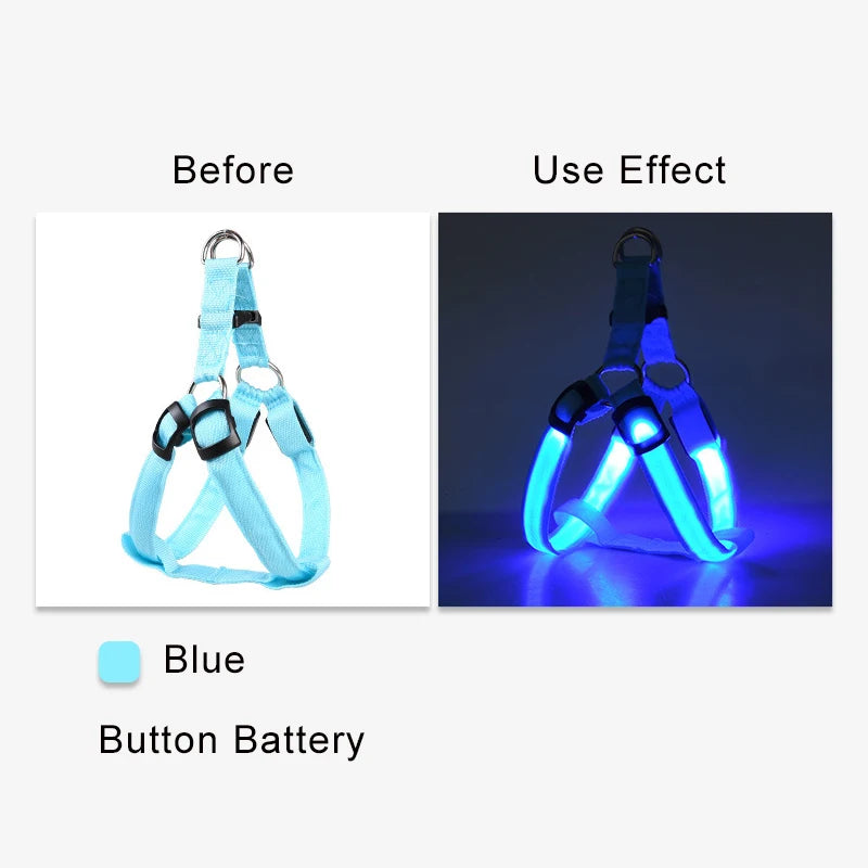 Adjustable LED Dog Harness – No Pull Nylon Chest Strap for Night Safety | Small to Large Dogs
