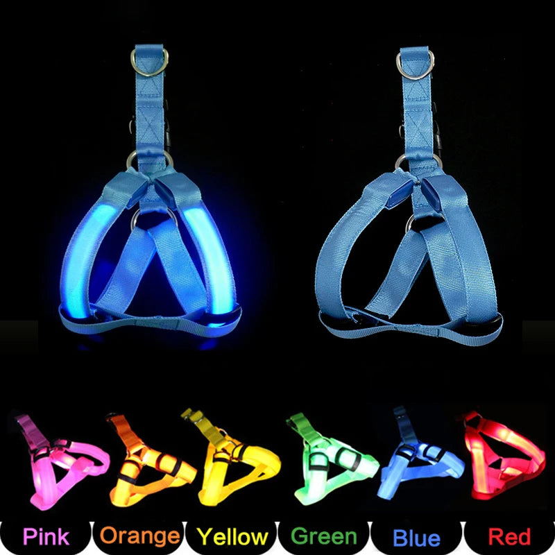 Adjustable LED Dog Harness – No Pull Nylon Chest Strap for Night Safety | Small to Large Dogs
